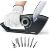 longzon Affilacoltelli Professionale, 5 in 1 Affila Coltelli da Cucin, Affilacoltelli Manuale per Coltelli Dritti, Coltelli da Cucina, Seghettati, Sicuro e Facile da Usare