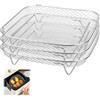 WizeFolk 3 griglie quadrate per friggitrice ad aria, 21 x 21 x 4 cm Ripiani Friggitrice d'Aria Grill Rack Griglia Multifunzionale in Acciaio Inox Accessori per maggiore spazio di cottura e facile da pulire