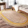 Aizza Trends Tappeto ovale intrecciato a mano intrecciato a mano in iuta naturale con bordo giallo, luminoso, resistente, per soggiorno, camera da letto e decorazione per la casa