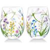 NymphFable Dipinto a Mano Stemeless Bicchiere di Vino 18oz Set di 2 Fiori di Libellula Vino Bicchiere Regali di Compleanno Personalizzati per Lei