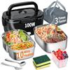 SOOOEC Contenitore per il pranzo elettrico 100 W, 3 in 1, contenitore per il pranzo riscaldato portatile, in acciaio inox, 12 V/24 V/220 V, contenitore termico isolato per auto, camion (Black, 1.5)