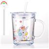 Banzimiao Tazza da latte con cannuccia, vetro trasparente con cannuccia,unicorno | Bicchiere da latte in vetro con misurino per caffè, succhi di frutta, tè freddo, unicorno, 350 ml