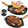 AKITAInk Piastra Grill Double Tonda Antiaderente in Alluminio Pressofuso, Diametro 28 cm, Bifacciale Rigata e Liscia, Manico Rimovibile