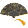 GFM® Ventaglio pieghevole in seta di bambù per estate, matrimonio, nero oro (GG-FLSLK-F38F-11-SN)