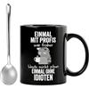 GZRXIOUS GZRXIOU Tazza Ironica Lavoro Einmal mit Profis arbeiten war früher, Tazza Divertente Ufficio in Ceramica Nera Cucchiaino 13 cm, Idea Regalo Collega Uomo Donna Addio Lavoro, Regalo Ufficio Originale