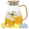 Csuntikulo Caraffa 1,8L in vetro borosilicato con brocca acqua coperchio in legno sigillato resistente al calore e trasparente Caraffa in vetro ideale per acqua tè caffè latte vino e succhi