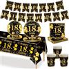 MORAINJAY 70 Pezzi Stoviglie Festa 18 Anni Oro Nero | Piatti Carta, Bicchieri, Tovaglioli E Striscione, Decorazioni Da Tavola Per Festa 18 Compleanno