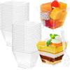 Kinesgsg 50Pcs Mini Tazze Quadrate, 60 ml Bicchieri da Desserts In Plastica | con Cucchiaio, Bicchieri da Dessert in Plastica Rigida, Riutilizzabili, per Budini, Mousse e Gelati