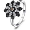 JewelryPalace Fiore Anello da Cocktail placcato oro bianco 14K con Naturale Spinello Nero, Anelli in Ottone con Genuino Quarzo Fumé Marrone, Fedina Anelli Anniversario Set Gioielli 11.5