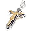 Flongo Collana Ciondolo Fashion CrociFisso Gesu in Acciaio Inossidabile Colore Oro/Nero