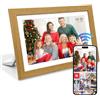 Olutula Cornice fotografica digitale WiFi, cornice in legno di quercia da 10,1 pollici, touch screen HD IPS 1280 x 800, memoria da 32 GB, rotazione automatica, facile installazione, condividi foto tramite
