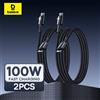 Baseus 2 confezioni da 100 W Cavo da USB C a USB tipo C per iPhone 16 15 Cavo di ricarica rapida 4.0 per caricabatterie rapido Xiaomi per MacBook iPad Pro