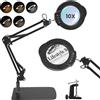Jugacool Lente d'ingrandimento 2 in 1 con luce e supporto Lampada d'ingrandimento a LED 10X con morsetto e lampada da scrivania di base con 5 modalità per l'artigianato del hobby