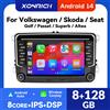 XONRICH Lettore autoradio wireless Carplay per VW/Volkswagen/Golf/Passat/b7/b6/Skoda/Seat/Octavia/Polo/Tiguan Android 14 8 + 128 GB GPS DSP