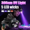 paweinuo Lampada frontale UV da 395nm Faro zoomabile a raggi ultravioletti Torcia frontale viola ricaricabile Cattura scorsione Luce da caccia Rilevatore di urina per animali domestici