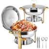 NONE Set di 2/4 Chafing Dish per Buffet, Placcati in Parte Oro, Rotondi in Acciaio Inox 316, Scaldavivande per Casa, Feste di Natale, Catering