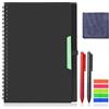 Vicloon Taccuino Riutilizzabile, A5 Core Quaderno Smart Notebook, Taccuino Cancellabile Compatibile con Sistemi Cloud con 2Pcs Penna, Panno e Segnapagina Adesive(Nero)
