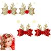 Viojrlly 2 Paia di Fermagli per Capelli di Natale, Fascia Natalizia, Copricapo con Corna di Renna, Clip Capelli Simpatici Fiocchi con Brillantini, Festa di Natale Accessori per Capelli per le Ragazze Donne