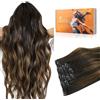 DOORES Extension per capelli con clip in capelli umani veri, da castano scuro a castano castagna 20 pollici 80g 5 pezzi, extension setose con clip