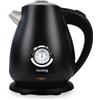 Huslog Bollitore Elettrico Retrò 1,7 L, 2200 W, in Acciaio Inox, con Indicatore di Temperatura, Bollitura Rapida, Base Girevole 360°, Spegnimento Automatico, Nero