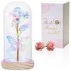 Glasseam Regali Bellezza e la Bestia: Rosa Colorata per Sempre in Cupola di Vetro per la Mamma - Rosa Eterna Finta e Farfalla con Luci Galaxy per la Festa della Mamma Natale Ringraziamento Compleanno