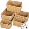 ZHHGOO Set di 5 Cestini Portaoggetti Intrecciato in Corda di Carta, Cestino Portaoggetti Colore Primario,Impilabile Organizer Fasciatoio, Decorazione Cestini Stoccaggio per Cameretta Salotto Ufficio