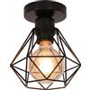 DELIPOP Plafoniera Industriale E27, Lampada da Soffitto Vintage Nero | Lampada a Sospensione Design Gabbia in Metallo per Corridoio, Portico, Salone, Cucina, Soggiorno, Camera da Letto