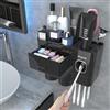iHave Porta Spazzolino Elettrico da Muro con Dispenser Dentifricio e 2 Bicchieri - Design Nero Puro per l'Arredo del Bagno, Organizer Bagno Tutto-in-Uno per Spazzolini e Accessori