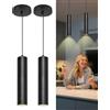 ACMHNC Lampada a Sospensione 2 Pezzi, Lampada a Sospensione GU10 per Cucina Camera da Letto, 10W Lampadario Cilindro Nero Moderno Regolabile in Altezza 120cm, 3000/4000/6000K, 6x30 cm