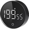QUMOX F5 Timer Digitale da Cucina con Conto alla Rovescia e Cronometro - Display LED, Volume Regolabile, Base Magnetica, Manopola Girevole, a Batteria - Perfetto per Cucina, Studio e Lavoro - Nero