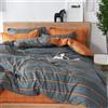 Treer Copripiumino una Piazza e Mezza 180x220cm, in Microfibra, Reversibile Biancheria da Letto Moderno Plaid Strisce 3 Pezzi, Copripiumone con Cerniera e 2 Federe, Arancione Grigio