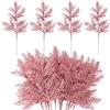 MWOOT 16 Pezzi Rami di Pino Artificiale Glitterate in Plastica, Finti Aghi di Pino Natalizio, Rami di Abete Rosa per Fai Da Te Ghirlanda Albero di Natale Bouquet di Nozze Casa Giardino Decorazione