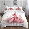 Generic Set Copripiumino Matrimoniale 240x220 cm Scarpette da Ballo Rosa Biancheria da letto Fiori in Morbido Microfibra 3D 3 Pezzi Copri Piumino e 2 Federe 50x80 cm con Cerniera C-3233