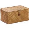 DOKOT Seagrass Cesta Vimini con Coperchio Cestini Portaoggetti Naturale (Piccolo 26cmx14cmx11cm H)