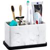 ZCCZ Porta spazzolino e dentifricio multifunzionale da banco con 6 scomparti - Organizer elettrico per bagno con porta spazzole trucco rasoio e accessori - Design marmo bianco elegante per doccia