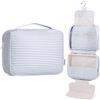 Narwey Grande beauty case da donna, da appendere, borsa da toilette per uomo e donna, borsa per cosmetici, A strisce grigio-blu, L