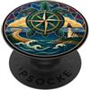 Massachusetts Coastal Peninsula Designs Cape Cod - Compasso per tartaruga marina, rosa nautica PopSockets PopGrip Adesivo
