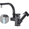 FHFH Rubinetto da cucina Nero opaco LED Estraibile Bidet Spray Miscelatore acqua calda e fredda Lavello con rotazione a 360 gradi ，Rubinetti per lavello