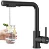 APPASO Rubinetto da cucina a 3 vie, estraibile, girevole a 360°, con attacco per filtro, tubo da 60 cm, colore: nero
