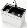 AnYaBinni 68/80cm Lavello Indipendente Inox con Mobile, Bianco | Miscelatore incluso, vaschetta con scarico e tappo (per immersione/scolo), uso commerciale. Spedito in 2 pacchi.