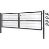 V2Aox Cancello da giardino 300 x 100 cm, doppia anta in metallo, porta da giardino per asta e recinzione, con serratura, include paletti grigi