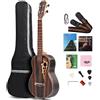 MUSOO Ukulele tenore per mano sinistra, 66 cm, All Blackwood Electirc, kit con truss rod con equalizzatore con custodia