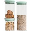 Amig - Set di 3 barattoli ermetici rotondi con coperchio verde - Capacità: 600 ml, 1300 ml e 1900 ml - 3 pezzi di barattoli in vetro per alimenti - Ideali per spezie e pasta