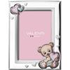 VALENTI & CO. 73115-3LRA - Cornice Porta Foto in Argento con dettaglio orsetto dipinto a Colori da Tavolo o Comodino per la Cameretta del Bambino perfetta come Idea Regalo Battesimo o Compleanno, rosa