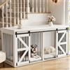 MURUL Box per cani con porta fienile, in metallo e pannello in fibra, per due cani, con divisorio centrale fisso, mobile TV con ante scorrevoli, cuccia per cani, per interni, bianco, 160 x 60 x 75 cm