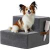 Kohentact Scaletta per Cani e Rampa per Letto Alto e Divano, 33-61 cm Scala Rimovibile per Cani Piccoli e Medi, Schiuma 40D Robusta, Antiscivolo, Rivestimento Lavabile con Rullo Levapelucchi, Grigio