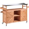 Beliani Cucina da Giardino in Legno di Abete con Ruote 2 Ante a Giorno 128 x 47 x 85 cm Marrone