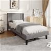 KOOPMAD Letto imbottito 90 x 200 cm con rete a doghe, letto 90 x 200 cm con testiera imbottita, letto per ragazzi con vano portaoggetti, letto singolo fino a 362 kg, montaggio semplice, grigio, lino