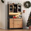 BENMWS Armadio da cucina, 40 × 105 × 180 cm, nero e naturale, armadietto alto con porta, portaspezie integrato, ripiani regolabili