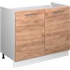 Vicco Mobile lavello cucina Fame-Line, Rovere dorato/Bianco, 100 cm | 2 Ante · Senza piano di lavoro · Piedini regolabili in altezza · Maniglie in metallo · Chiusura ammortizzata